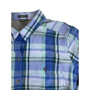 Eddie Bauer Women's Classic Fit Long Sleeve Fishing Shirt XL Blue Green Grey
